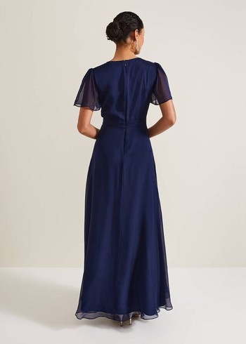 Phase Eight Arwen Silk Dress Navy USA | 2730658-JZ